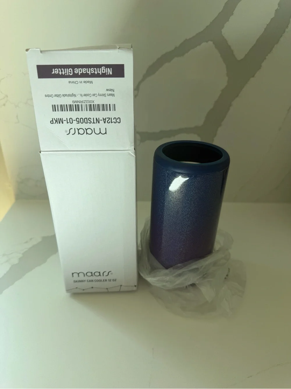 Maars Blue Glitter Skinny Can Cooler - Insulated Drink Holder